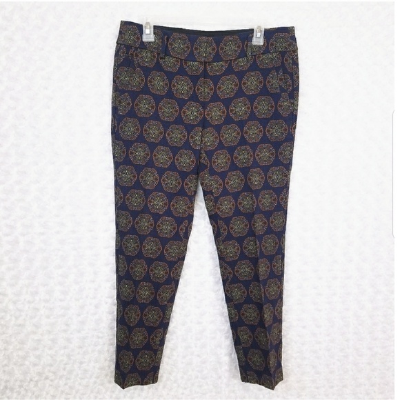 LOFT Pants - LOFT Navy Blue Printed Ankle Pants